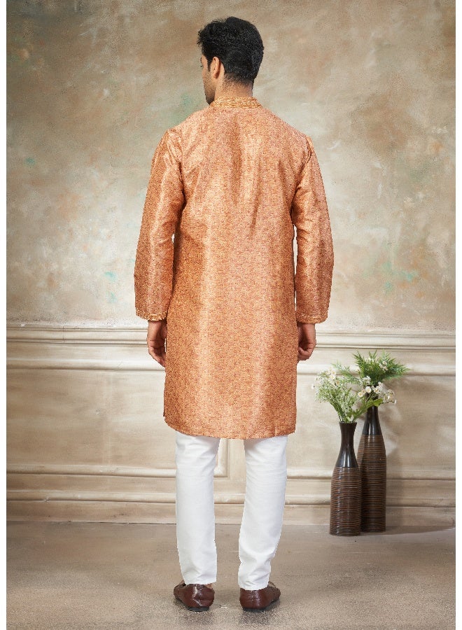 OUTLUK Orange Premium Silk Kurta for Men - Image 2